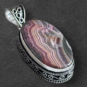 Artisan Multicolor Banded RHODOCHROSITE Oval Pendant Necklace - Women's Jewelry